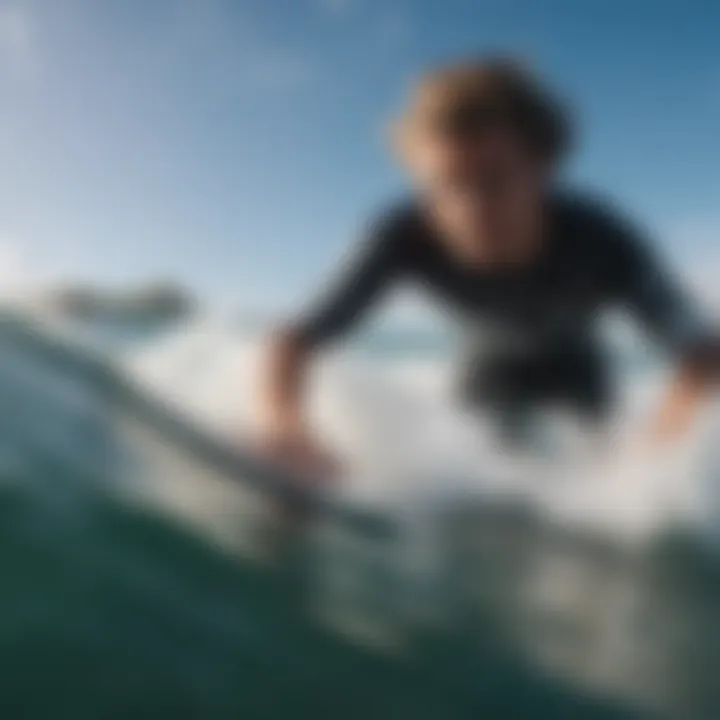 A surfer wearing a Rip Curl watch while riding a wave, illustrating the watch's practicality in action