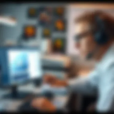 A marine biologist analyzing data from a shark tracking website in a lab setting.