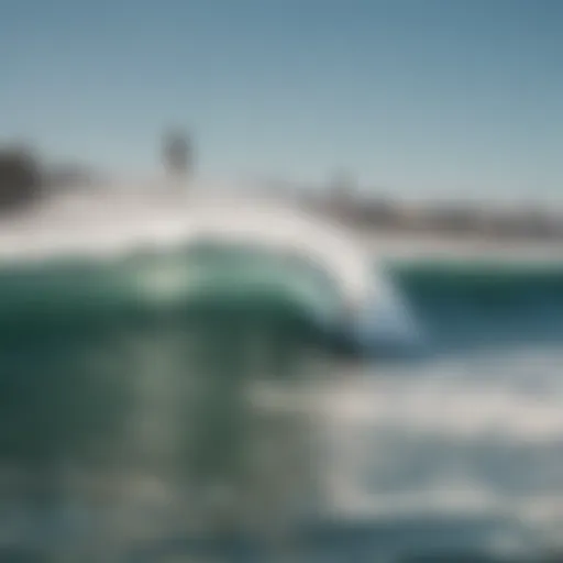 Surfer catching a wave at Huntington Beach