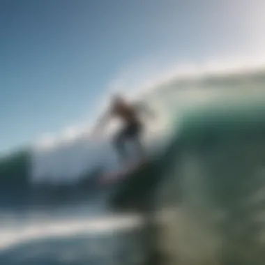 Close-up of surfboard riding a wave