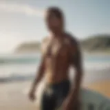 Surfer in a meditative stance on the beach