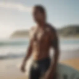 Surfer in a meditative stance on the beach