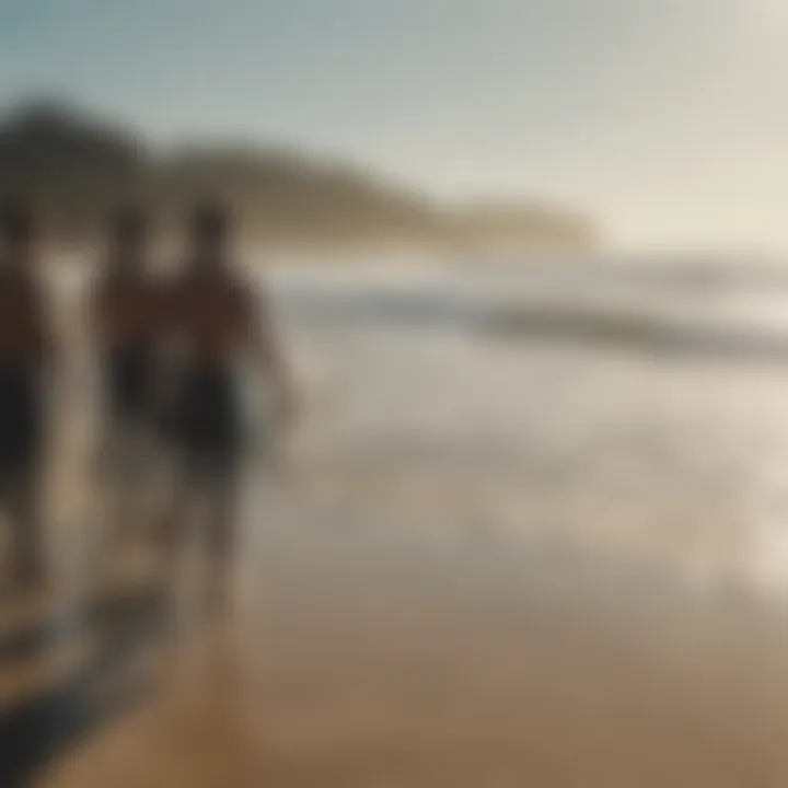 Group of surfers sharing experiences on the beach