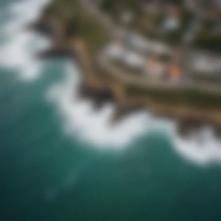 Aerial view of San Juan's coastline showcasing surf spots