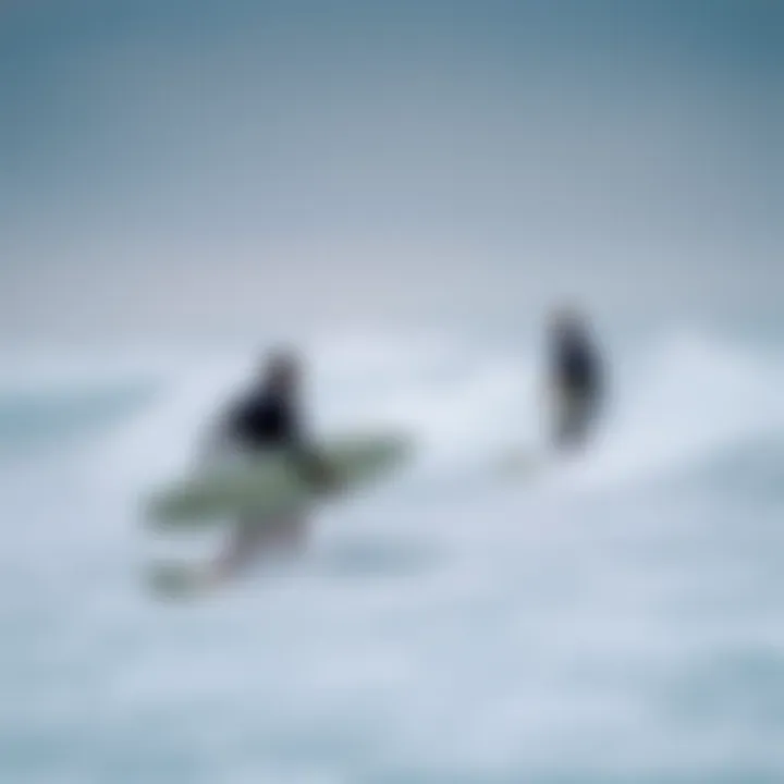A breathtaking view of surfers riding waves at a popular beach near NYC