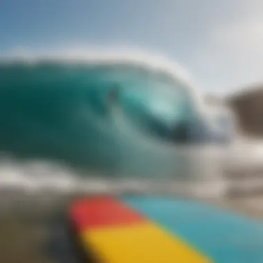 A vibrant local surf culture scene with colorful boards and enthusiasts