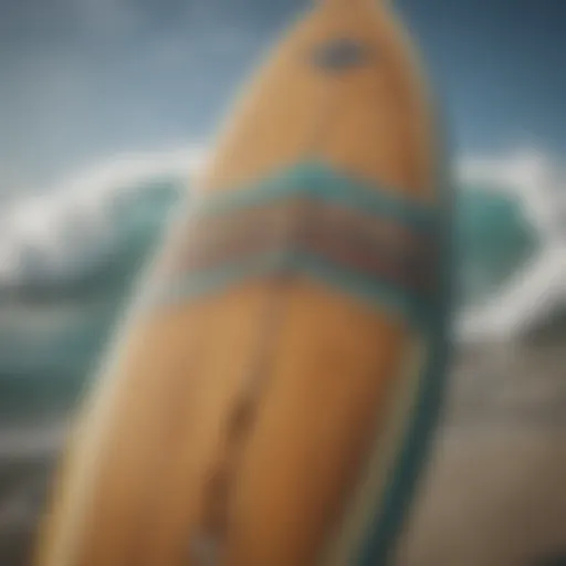 A meticulously crafted surfboard showcasing its unique design elements and craftsmanship.