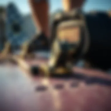 Close-up of surfskating gear showcasing high-performance skateboard components.