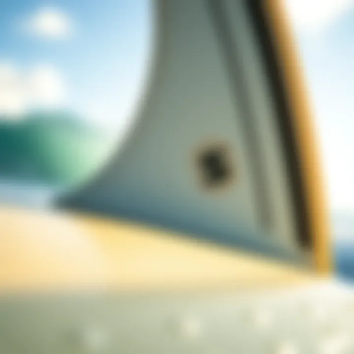 Detailed View of Surfboard Fin and Design Close-up of surfboard fin and design details