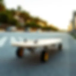 A sleek carving longboard showcased on a smooth pavement