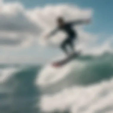 Action shot of a surfer riding a jet board on the waves