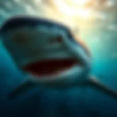 Close-up of the blue shark's distinctive features and coloration