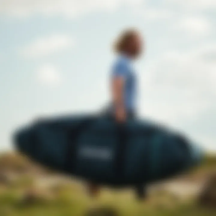 Effortless Transportation of the Dakine Bag The Dakine Double Surfboard Travel Bag being transported effortlessly by an individual