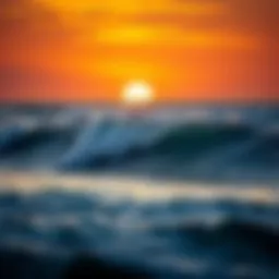 A mesmerizing view of the ocean waves under a sunset