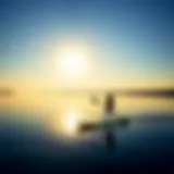 Tranquil Moments on the Water A serene paddle boarding scene on a calm lake at sunrise, showcasing the tranquility of the sport