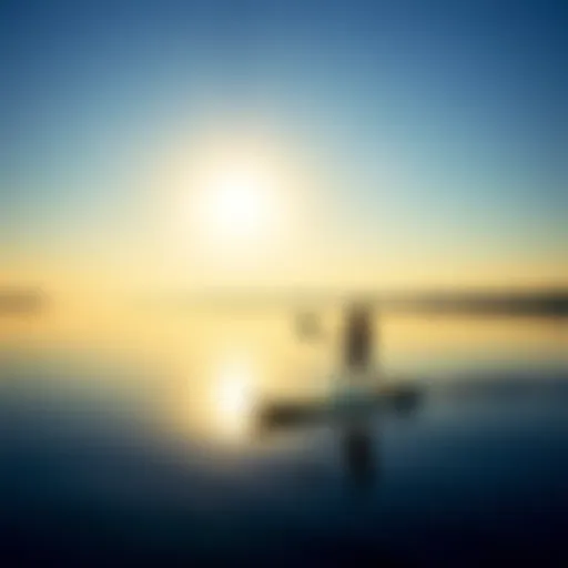 Tranquil Moments on the Water A serene paddle boarding scene on a calm lake at sunrise, showcasing the tranquility of the sport