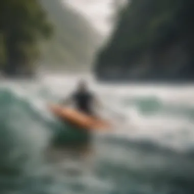 Paddlers navigating a surf canoe in competition