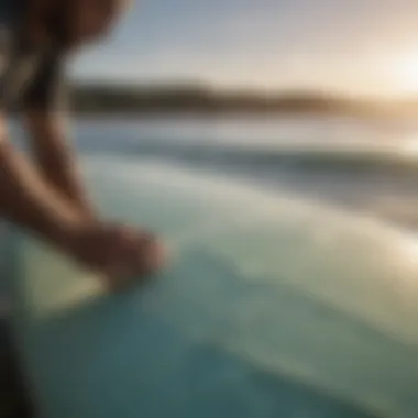 Close-up of eco-friendly surfboard maintenance techniques.