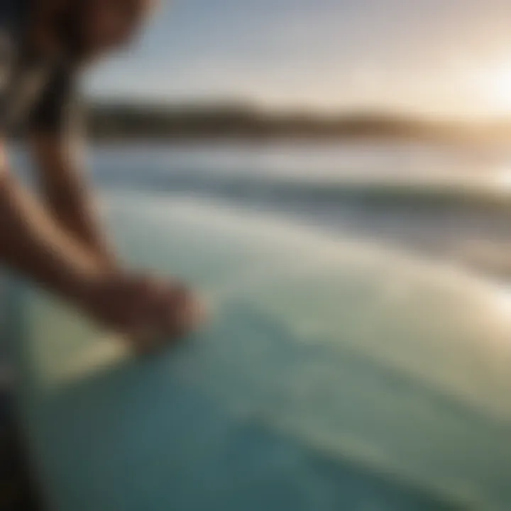 Close-up of eco-friendly surfboard maintenance techniques.