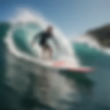 A surfer demonstrating advanced paddle technique in a dynamic wave environment