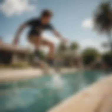 A historic image of early pool skateboarding