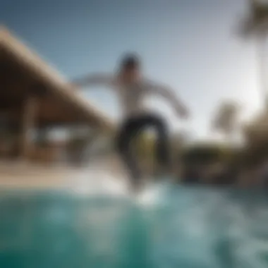 A skateboarder performing a trick in a pool