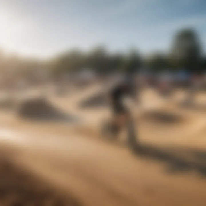 A vibrant community event taking place at a pump track, illustrating social engagement.