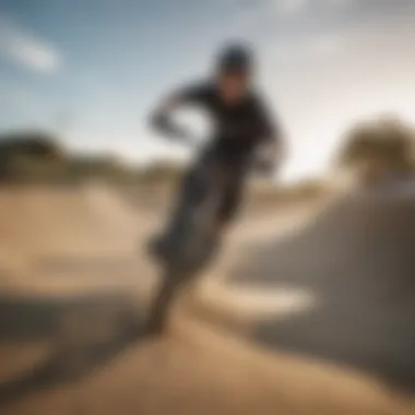 A cyclist maneuvering through a pump track, demonstrating skill and technique.