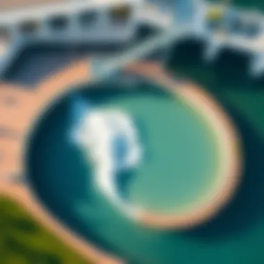 Innovative Wave Generation Technology Aerial view of a modern surf pool showcasing wave generation technology