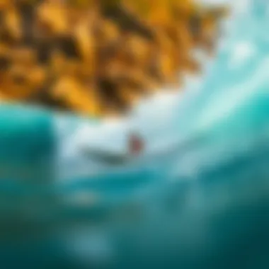 Experiencing the Thrill of Surfing Close-up of surfboard riding a perfect wave in a surf pool