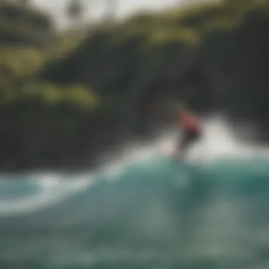 Local surfers representing Volcom during a competition