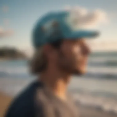 Close-up of a baseball cap featuring unique surf culture designs and eco-friendly materials.