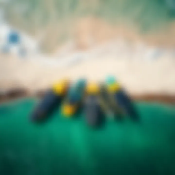 Aerial Perspective of Jet Body Boards on Coastline Aerial view of jet body boards on a serene coastline