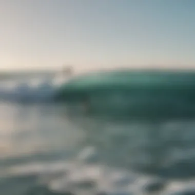 A serene ocean landscape with surfers enjoying their time with eco-friendly gear.