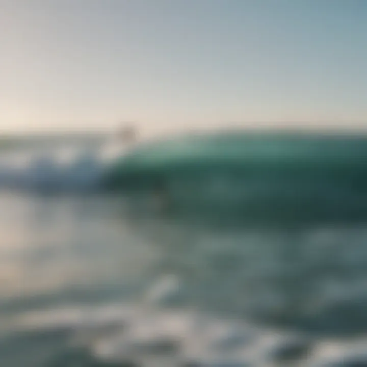 A serene ocean landscape with surfers enjoying their time with eco-friendly gear.