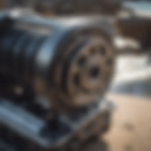 Detailed view of a surf winch showcasing its mechanical components