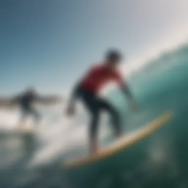 Stylish surfers wearing caps during a surf session