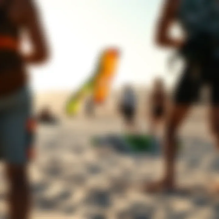 A serene beach scene with kitesurfers using Ozone Trainer Kites