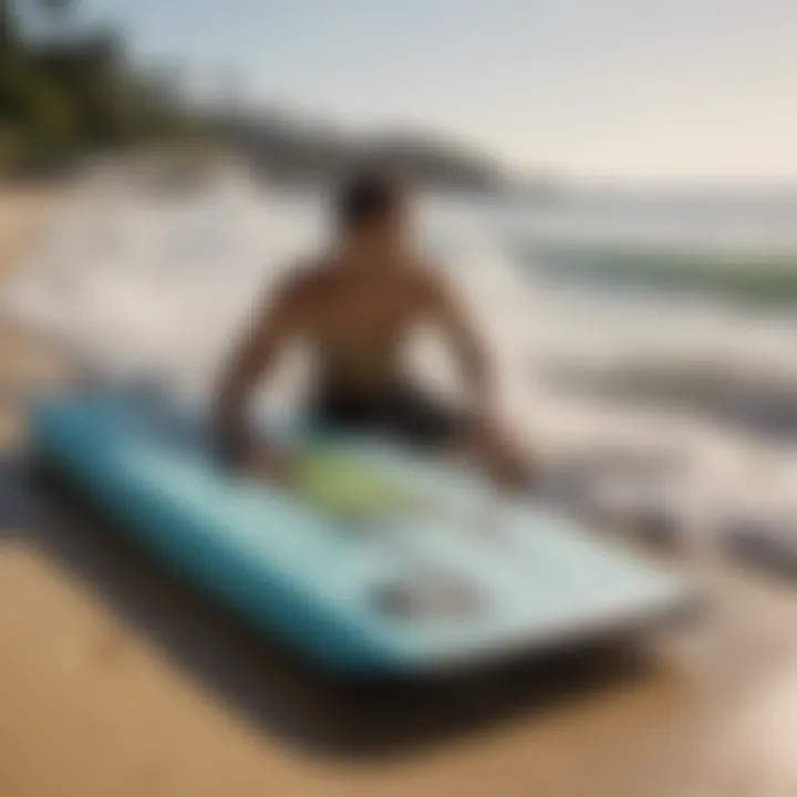 A vibrant boogie board in action at a beach