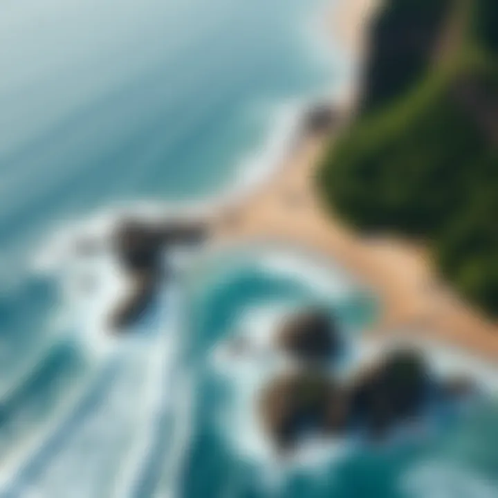 Aerial view of coastline with surf spots in Costa Rica