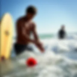 Surfers rinsing gear after a session