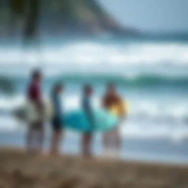 Surf school in Osa Peninsula with instructors guiding students on the beach