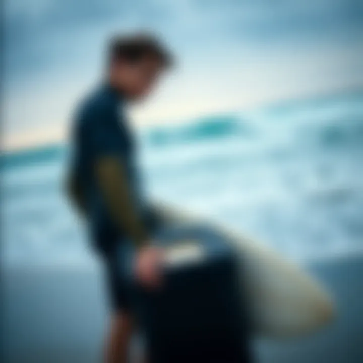 Surfer Utilizing a Modern Lock Box A surfer using a modern lock box on the beach.