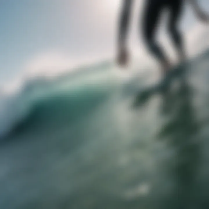 Close-up of a surfer's board during a back roll