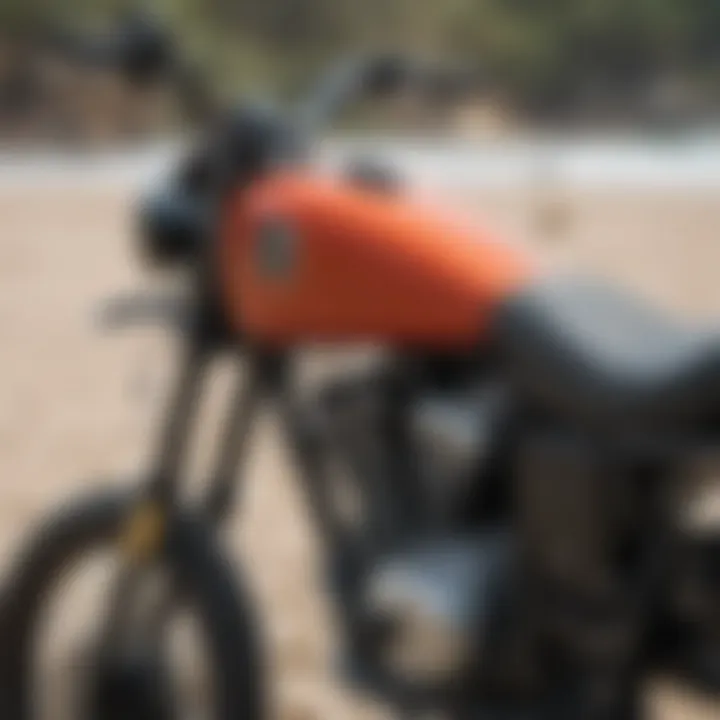 Close-up view of surfboard motorcycle rack design