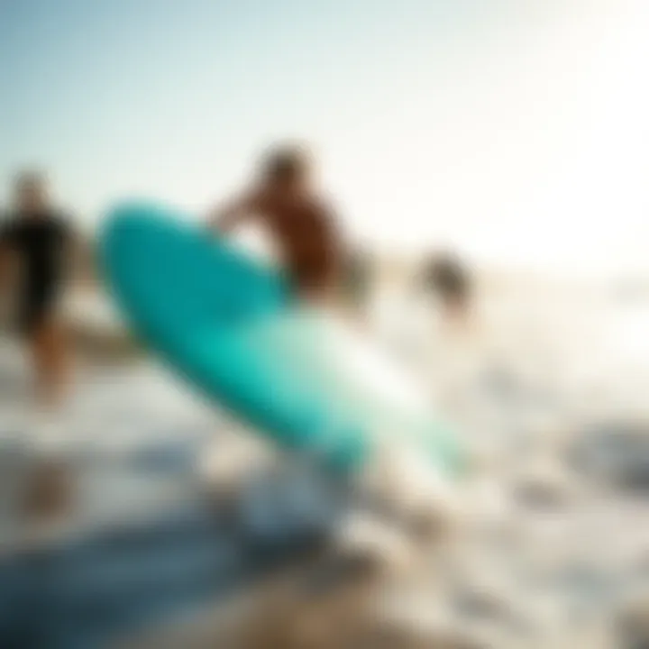 A vibrant beach scene capturing the thrill of skimboarding