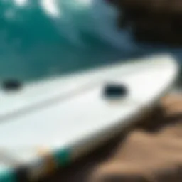 Detail view of a fiberglass skimboard showcasing its sleek design