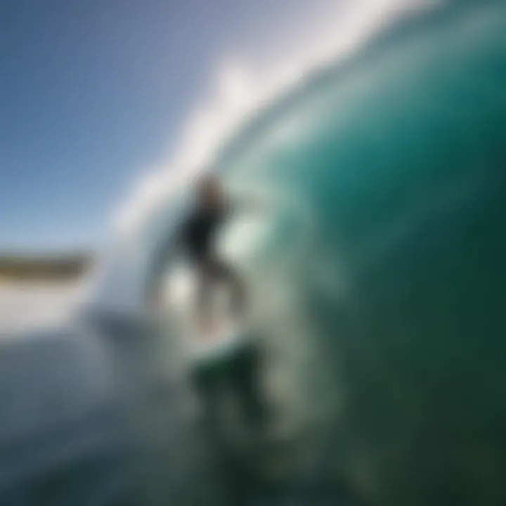 A surfer capturing a wave with a GoPro mounted on their board