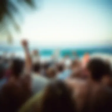 Vibrant surf community celebrating collective victories at the beach