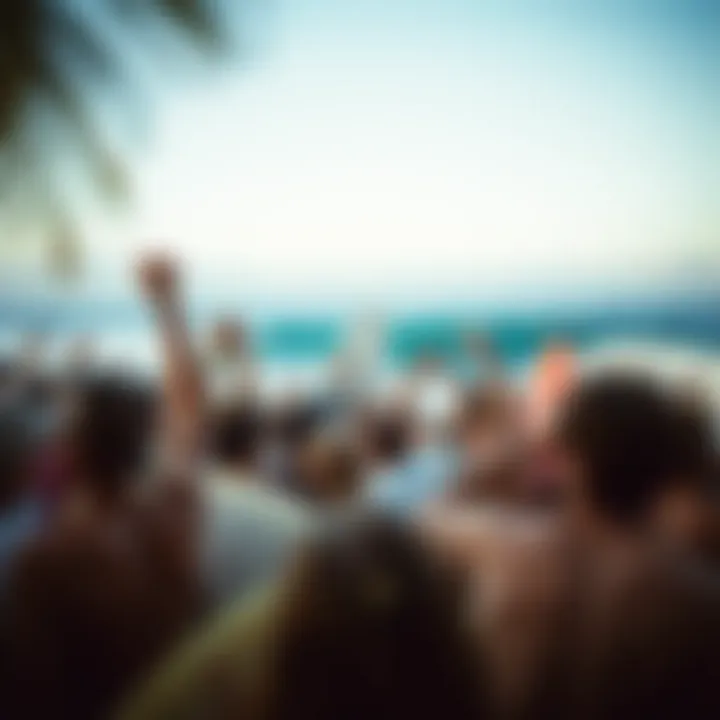 Vibrant surf community celebrating collective victories at the beach
